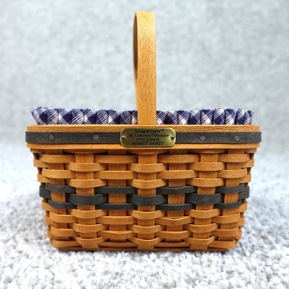 Longaberger 1996 JW Collection Miniature Market Basket Set Liner & Protector